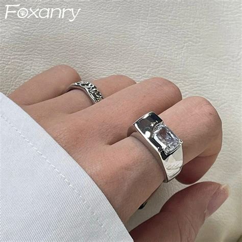 Foxanry Minimalista Plata Color Dedo Anillos Para Las Mujeres Parejas