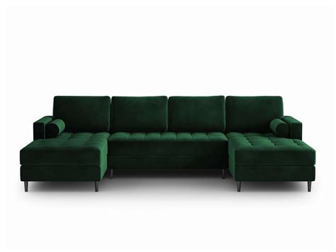 Panoramiczna Sofa Santo Aksamit Butelkowa Ziele Nogi Czarne Design Town