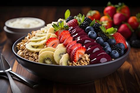 Premium Ai Image Colorful Acai Bowl With Granola And Fresh Fruits