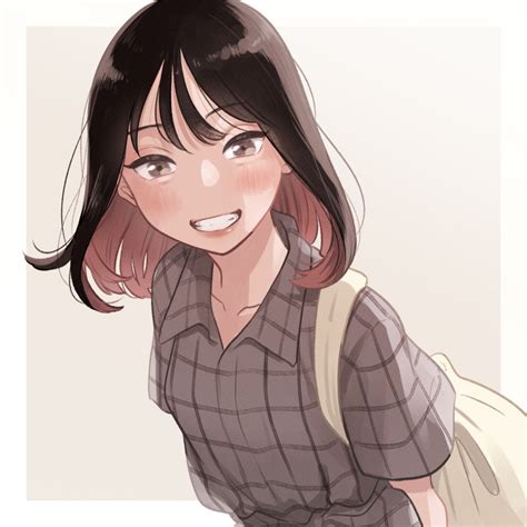 Safebooru 1girl Bag Black Hair Blush Grin Highres Medium Hair