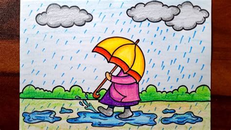 Rainy Season Drawing How To Draw Rainy Day Drawing Easy Steps Rainy