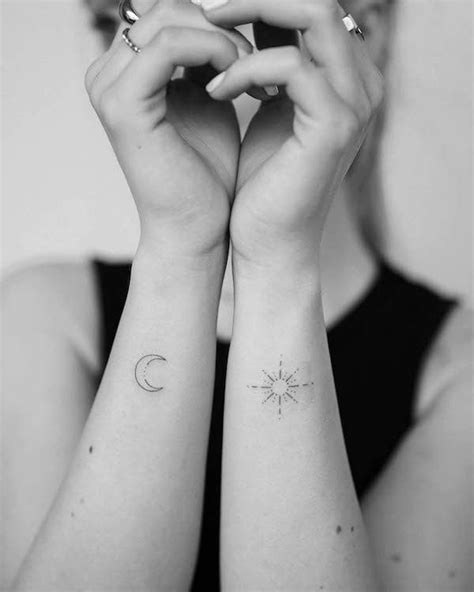 Matching Sun And Moon Wrist Tattoos By Juliapolczantattoo Sun