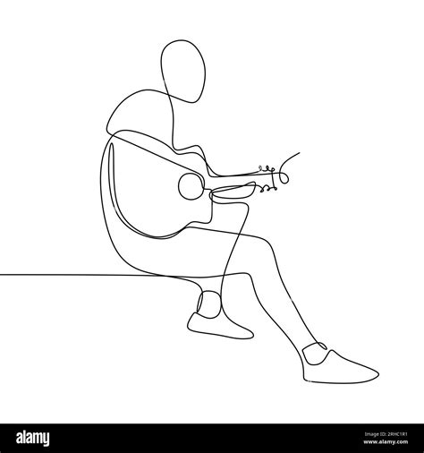 Person Sing A Song With Acoustic Classical Guitar Continuous One Line