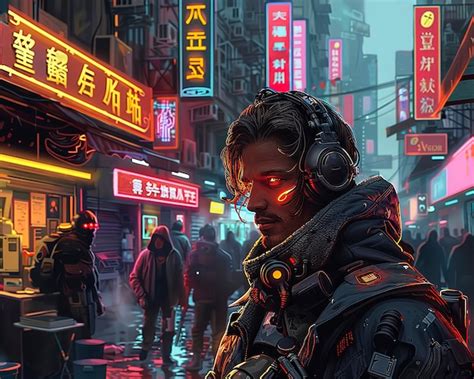 La calle de la ciudad cyberpunk por la noche con luces de neón y