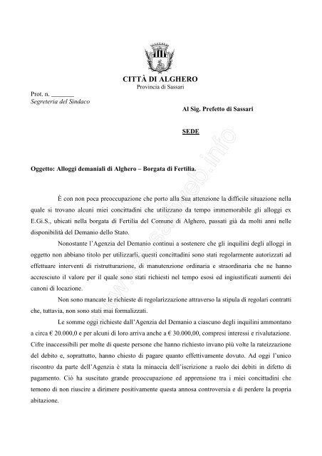 Lettera Del Sindaco Al Prefetto Sassariweb Info