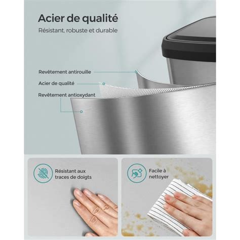 SONGMICS Poubelle de Cuisine 50L Poubelle à Pédale en Métal avec