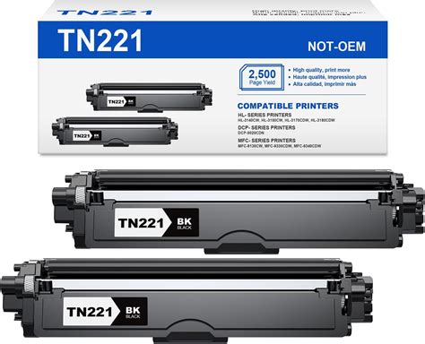 TN221 TN225 Lot De 5 Cartouches De Toner Haut Rendement Avec Puce