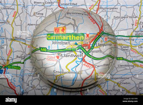 Magnified Map Area Of The Town Carmarthen Wales Uk Stock Photo Alamy