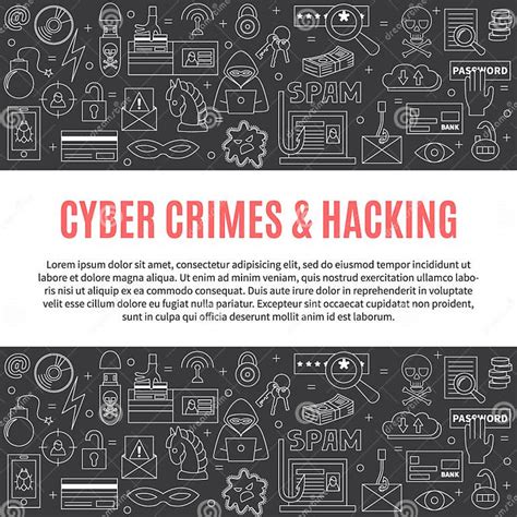 Vector Template With Hacking And Cyber Crimes Icons Stock Vector