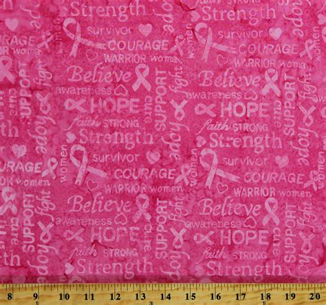 Cotton Batik Pink Ribbon Breast Cancer Awareness Words Stronger