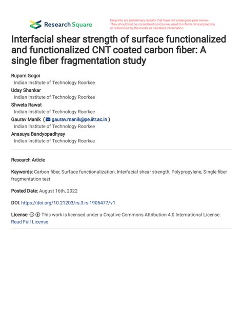 Pdf Interfacial Shear Strength Of Surface Functionalized And