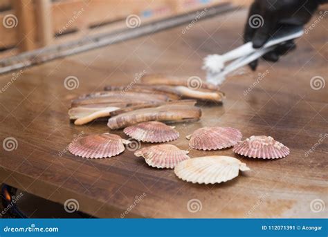 Grilled Razor Clams and Queen Scallops Stock Image - Image of food ...