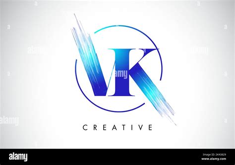 VK Brush Stroke Letter Logo Design Blue Paint Logo Leters Icon With