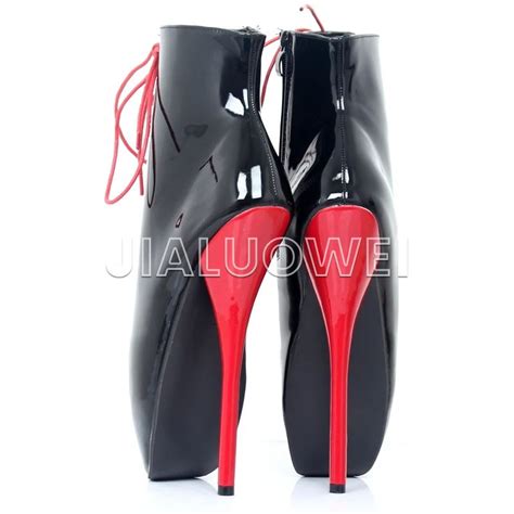 Jialuowei Ballet Boots 18cm Super High Heel Lace Up Pointed Toe Spike Heels Women Sexy Fetish