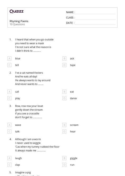 50 Poems Worksheets For 3rd Grade On Quizizz Free And Printable