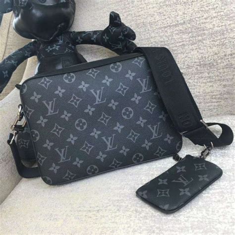 Louis Vuitton Lv Men Trio Messenger Bag Monogram Eclipse Canvas Lulux