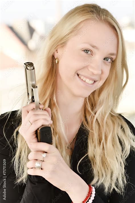 Beautiful Sexy Girl Holding Gun Stock Photo Adobe Stock