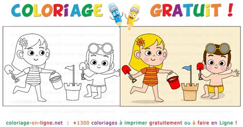 Coloriage Enfants jouant dans le sable Coloriage à imprimer ou à