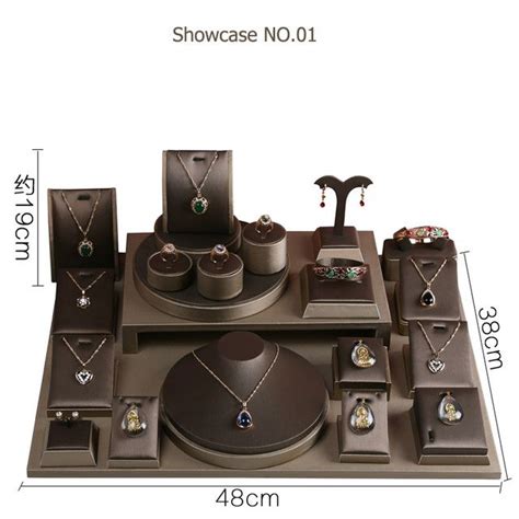 Braun PU Ring Ohrringe Anhänger Halskette Schmuck Display Stand Set