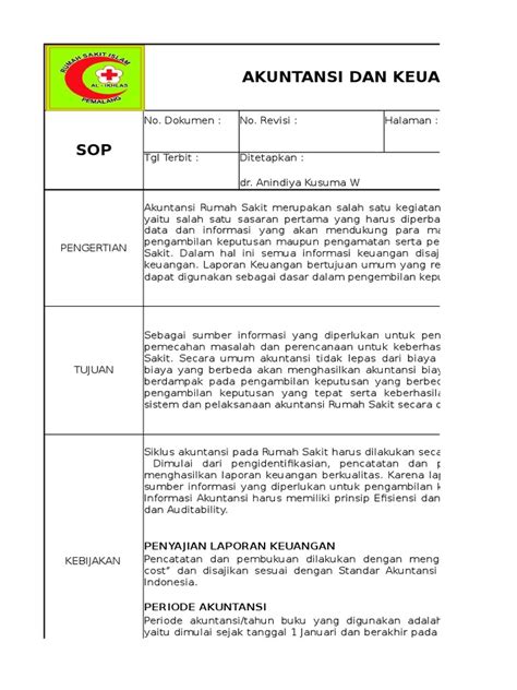 Contoh Sop Bagian Keuangan Rumah Sakit Soal Evaluasi