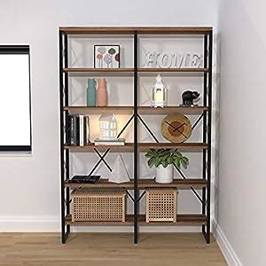 Ironck Industrial Bookshelf Double Wide Tier Open Large Bookcase