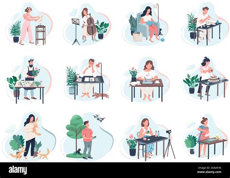 Pastime Activity Flat Color Vector Faceless Characters Set Stock Vector