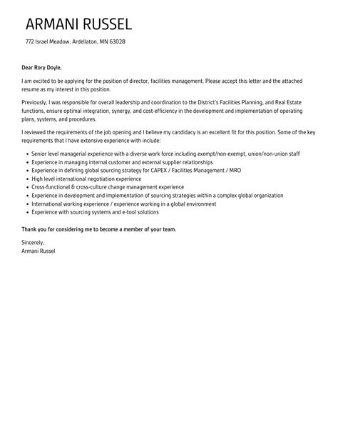 Director Facilities Management Cover Letter Velvet Jobs