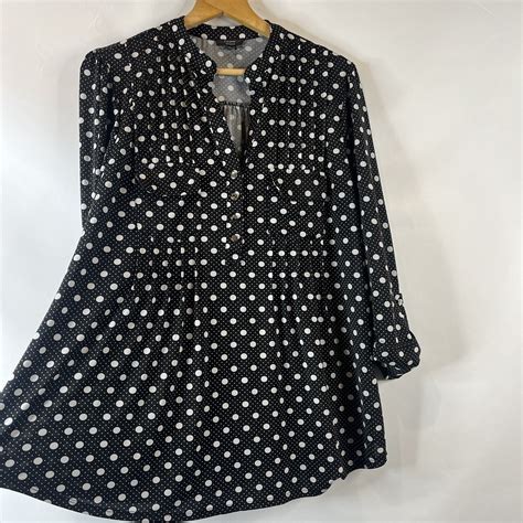 Cocomo Womens Top Size X Black White Polka Dot Sleeve V Neck Chest