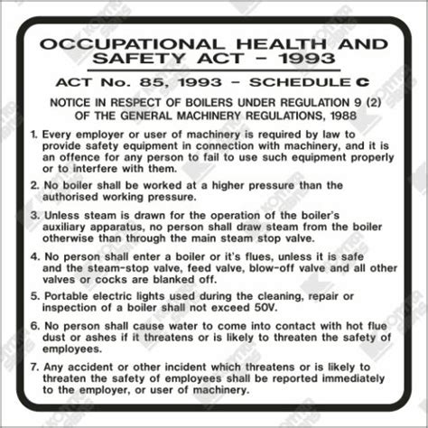 Wc719 Occupational Health And Safety Act No 85 Of 1993 Kontra Signs