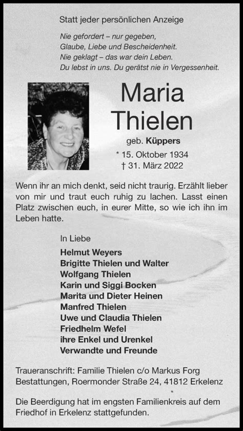 Traueranzeigen Von Maria Thielen Aachen Gedenkt