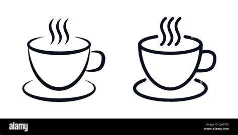 Cup Of Hot Coffee Tea Or Other Hot Drink Vector Illustration Line Art