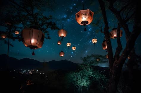 Premium AI Image A Large Group Of Chinese Flying Lanterns Neural