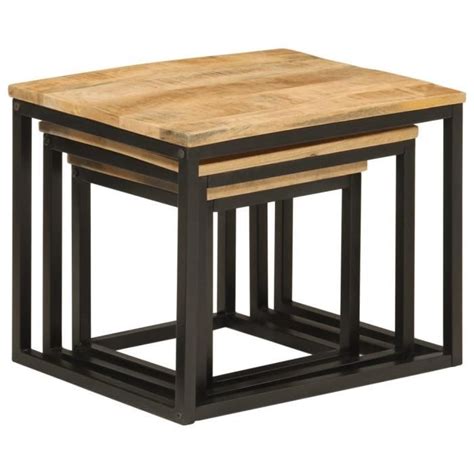 Zerodis Tables Basses Gigognes Pcs Bois Massif De Manguier Et Fer