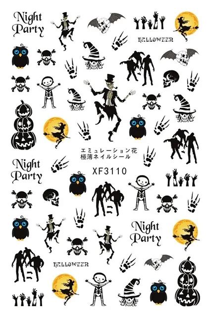 1 Sheet Halloween Christmas Nail Stickers Horror Design 15.3x9cm 3D Nail Art Stickers Manicure ...