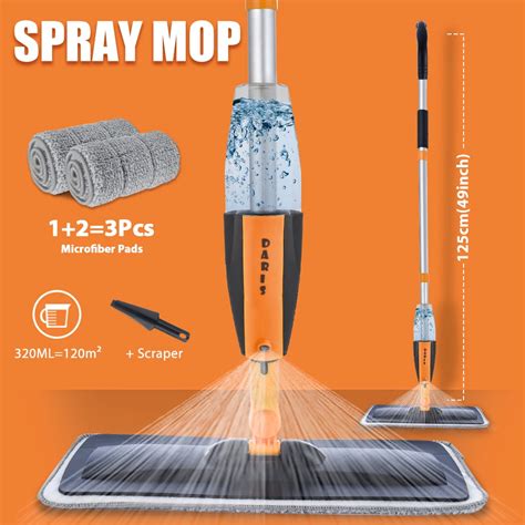 DARIS Spray Floor Mop With Reusable Microfiber Pads 120cm Long Handle