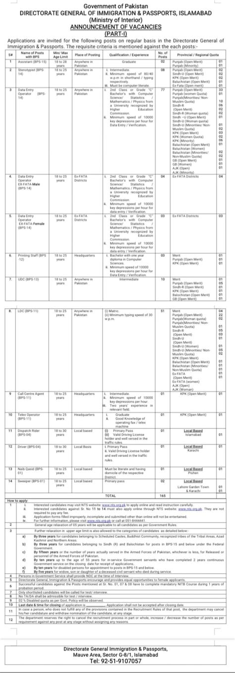 Directorate General Immigration And Passport Dgip Jobs 2024 Online Apply At Pk