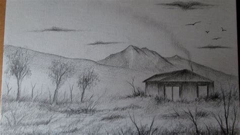 Cómo dibujar un simple y rápido paisaje a lápiz paso a paso para