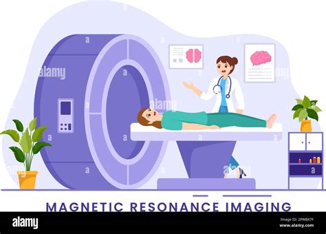 Ilustración De Imágenes Por Resonancia Magnética O Mri Con Médico Y Paciente En Examen Médico Y