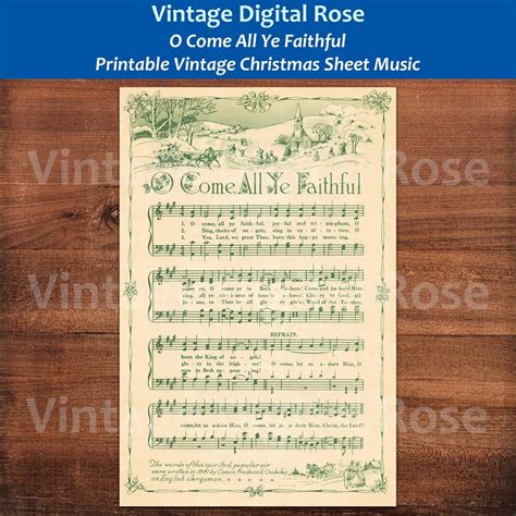O Come All Ye Faithful Printable Vintage Christmas Hymn Carol Sheet