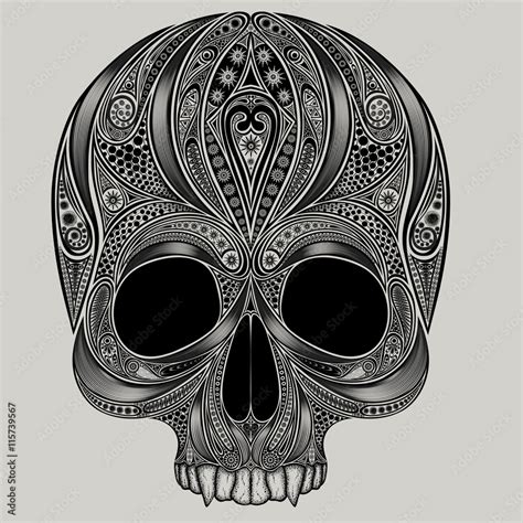 Vector drawing of a skull from the patterns without the lower jaw Stock ...