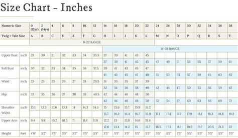 Measurement Chart Inches