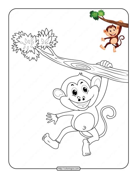 Monkey Hanging On A Branch Coloring Page