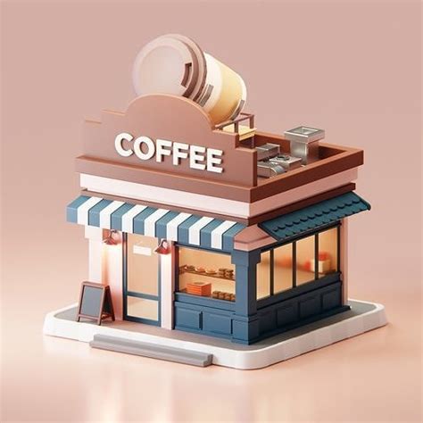 D Model Simple Low Poly Isometric Coffee Shop Vr Ar Low Poly