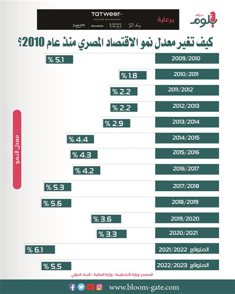 إنفوجراف كيف تغير معدل نمو الاقتصاد المصري منذ عام 2010؟ Bloom Gate