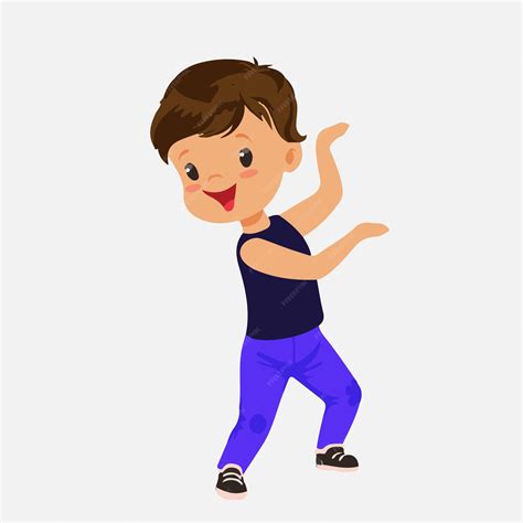 Vector De Dibujos Animados Divertido Niño Bailando Vector Premium