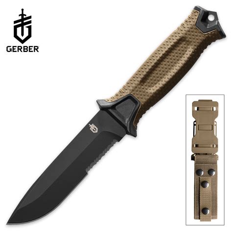 Gerber Strongarm Fixed Blade Knife Partially Serrated Coyote Brown