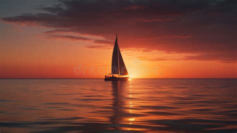 Landscape Yacht In The Ocean During Sunset Ai Generative Stock Photo