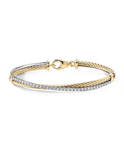 David Yurman Crossover Bracelet In K Gold With Diamonds Size M