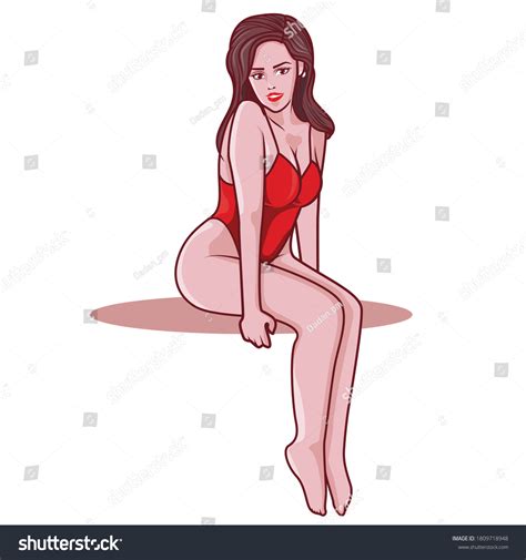 Woman Bikini Illustration Woman Sitting Pose Stock Vector Royalty Free Shutterstock