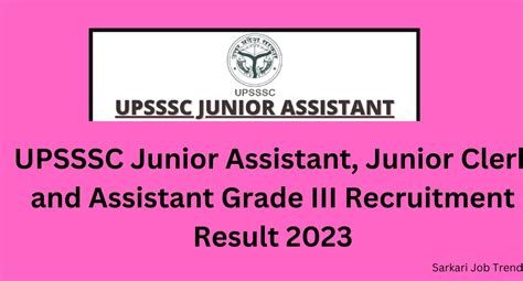 UPSSSC Junior Assistant Recruitment Result 2023 Upsssc Eligibility